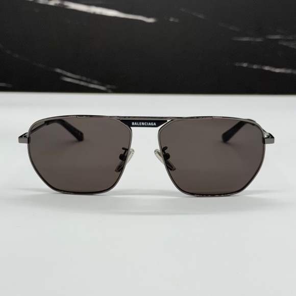 NEW BB0298S 001 BALENCIAGA GREY METAL UNISEX AVIATOR BALENCIAGA SUNGLASSES - Picture 4 of 12